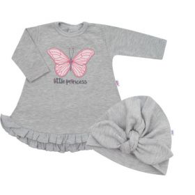 Kojenecké šatičky s čepičkou-turban New Baby Little Princess šedé Šedá | 80 (9-12m)