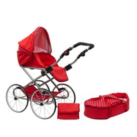 Dětský Retro kočárek pro panenky 2v1 New Baby Magdalena červený s puntíky