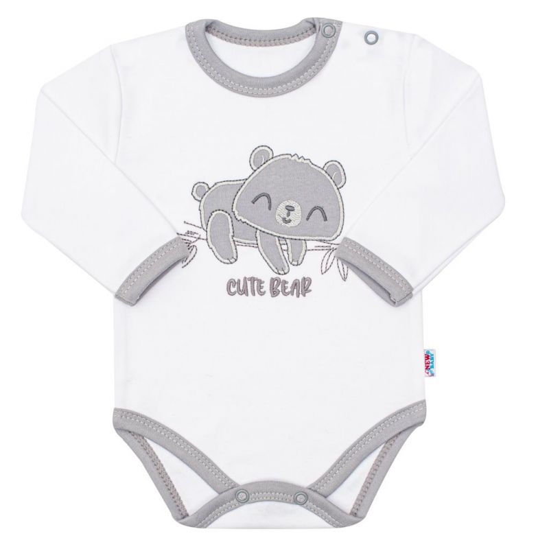 Kojenecké bavlněné body s dlouhým rukávem New Baby Cute Bear Bílá