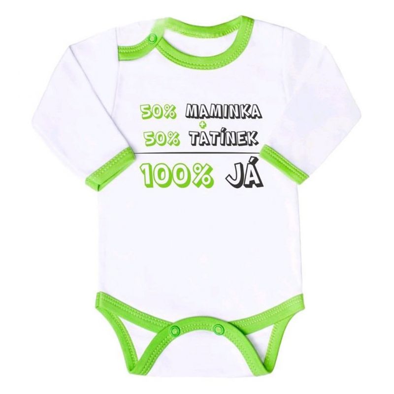 Body s potiskem New Baby 50% MAMINKA + 50% TATÍNEK - 100% JÁ zelené