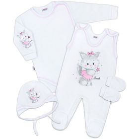 Soupravička 4-dílná New Baby Kočička bílo-růžová | 62 (3-6m)