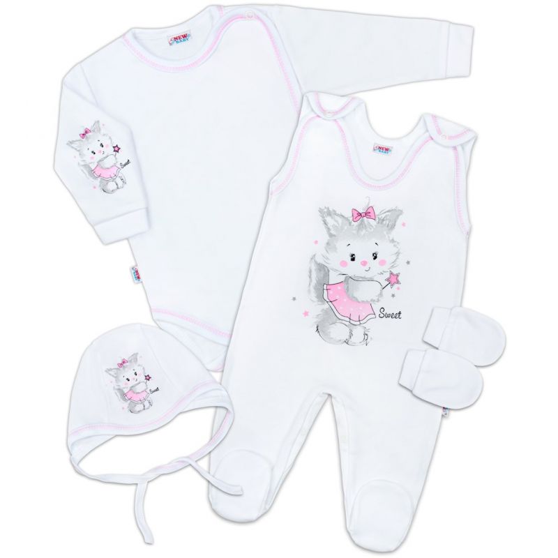Soupravička 4-dílná New Baby Kočička bílo-růžová