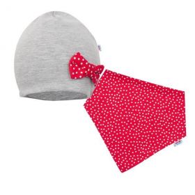 Kojenecká čepička s šátkem na krk New Baby Missy šedo-červená Červená | 68 (4-6m), 74 (6-9m), 80 (9-12m), 86 (12-18m), 92 (18-24m)