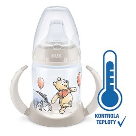 Kojenecká láhev na učení NUK Medvídek Pú s kontrolou teploty 150 ml béžová