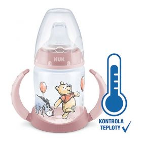 Kojenecká láhev na učení NUK Medvídek Pú s kontrolou teploty 150 ml růžová
