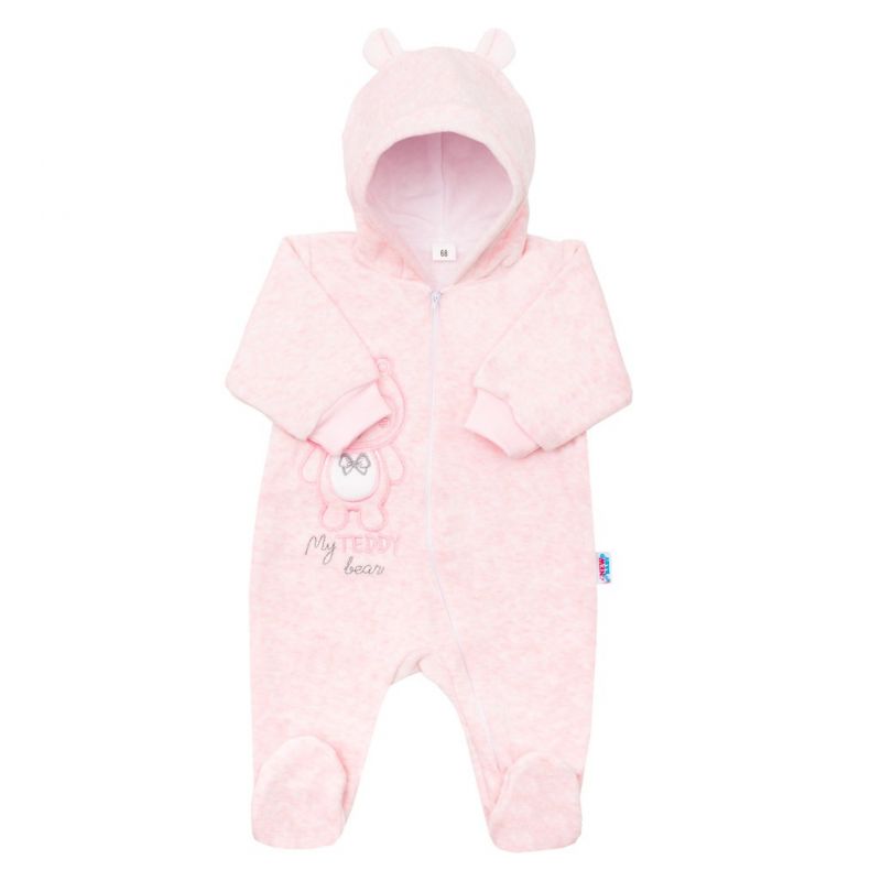 Kojenecký semiškový overal s kapucí New Baby Sweetheart růžový