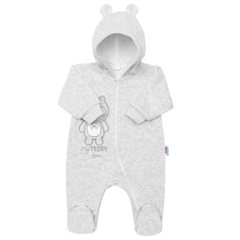 Kojenecký semiškový overal s kapucí New Baby Sweetheart šedý Šedá