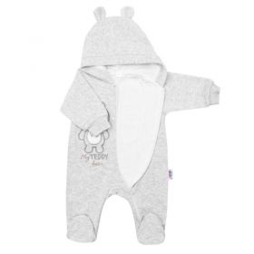 Kojenecký semiškový overal s kapucí New Baby Sweetheart šedý Šedá
