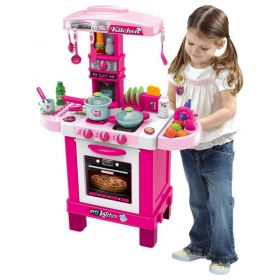 Dětská kuchyňka Baby Mix malý šéfkuchař + příslušenství růžová