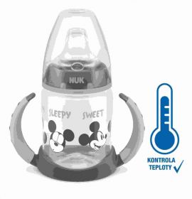 Kojenecká láhev na učení NUK Disney Mickey s kontrolou teploty 150 ml šedá
