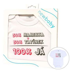 Body s potiskem New Baby 50% MAMINKA + 50% TATÍNEK - 100% JÁ růžové - dárkové balení | 56 (0-3m), 62 (3-6m), 68 (4-6m), 74 (6-9m), 80 (9-12m), 86 (12-18m)