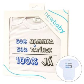 Body s potiskem New Baby 50% MAMINKA + 50% TATÍNEK - 100% JÁ modré - dárkové balení | 50, 56 (0-3m), 62 (3-6m), 68 (4-6m), 74 (6-9m), 80 (9-12m), 86 (12-18m)
