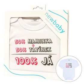 Body s potiskem New Baby 50% MAMINKA + 50% TATÍNEK - 100% JÁ růžové - dárkové balení Bílá | 50