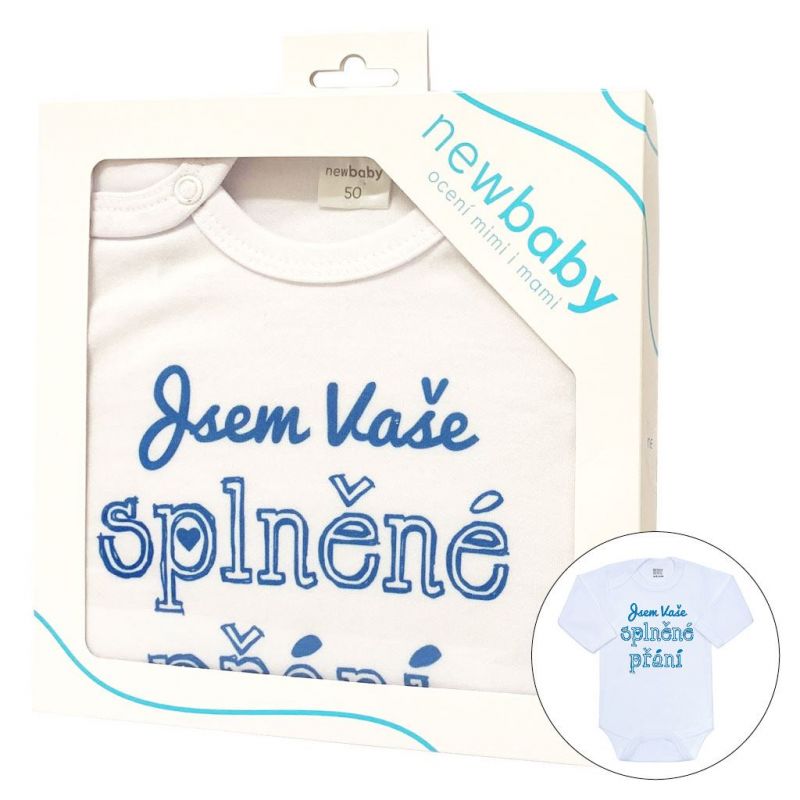 Body s potiskem New Baby Jsem Vaše splněné přání - dárkové balení Modrá