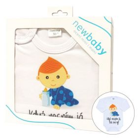 Body s potiskem New Baby Když nespím já, tak ani vy - dárkové balení Modrá | 50, 56 (0-3m), 62 (3-6m), 68 (4-6m), 74 (6-9m), 80 (9-12m), 86 (12-18m)