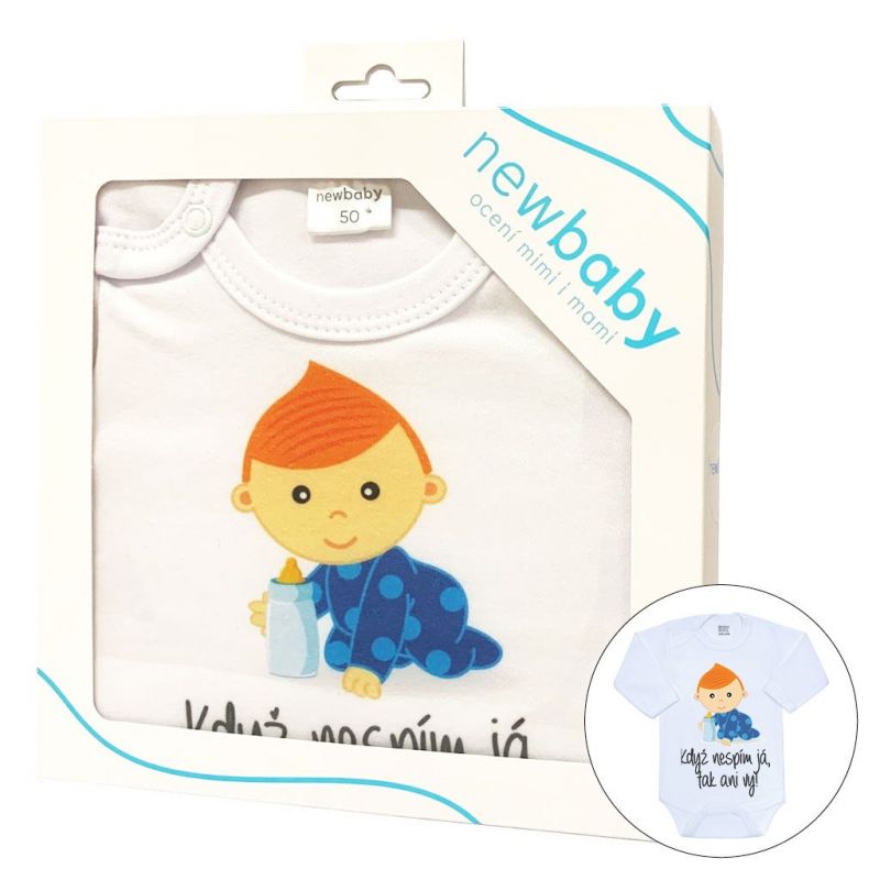 Body s potiskem New Baby Když nespím já, tak ani vy - dárkové balení Modrá