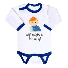 Body s potiskem New Baby Když nespím já, tak ani vy - dárkové balení Modrá