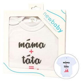Body s potiskem New Baby máma plus táta rovná se JÁ - dárkové balení Růžová | 50, 56 (0-3m), 62 (3-6m), 68 (4-6m), 74 (6-9m), 80 (9-12m), 86 (12-18m)