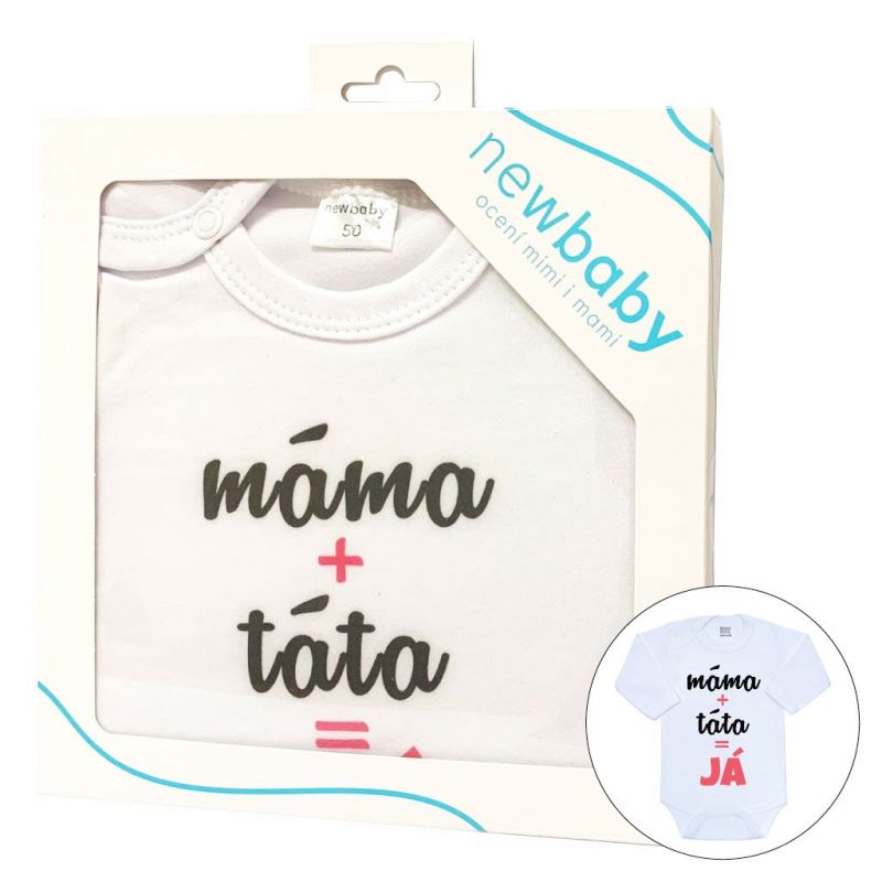 Body s potiskem New Baby máma plus táta rovná se JÁ - dárkové balení Růžová
