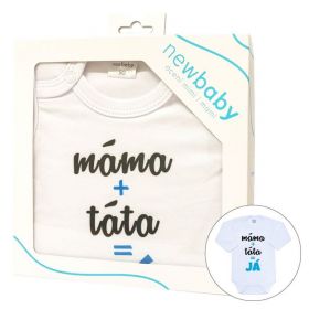 Body s potiskem New Baby máma plus táta rovná se JÁ - dárkové balení Modrá | 50, 56 (0-3m), 62 (3-6m), 68 (4-6m), 74 (6-9m), 80 (9-12m), 86 (12-18m)