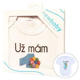 Body s potiskem New Baby Už mám 1 rok modré - dárkové balení | 80 (9-12m)