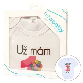 Body s potiskem New Baby Už mám 1 rok růžové - dárkové balení | 80 (9-12m), 86 (12-18m)