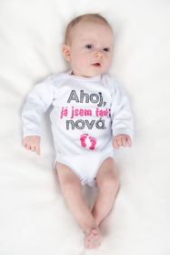 Body s potiskem New Baby Ahoj, já jsem tady nová - dárkové balení Růžová