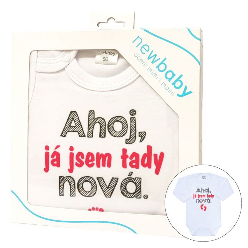 Body s potiskem New Baby Ahoj, já jsem tady nová - dárkové balení Růžová