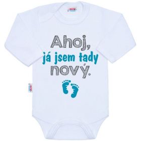 Body s potiskem New Baby Ahoj, já jsem tady nový - dárkové balení Tyrkysová