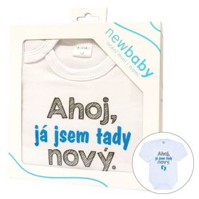Body s potiskem New Baby Ahoj, já jsem tady nový - dárkové balení Tyrkysová | 50, 56 (0-3m), 62 (3-6m)