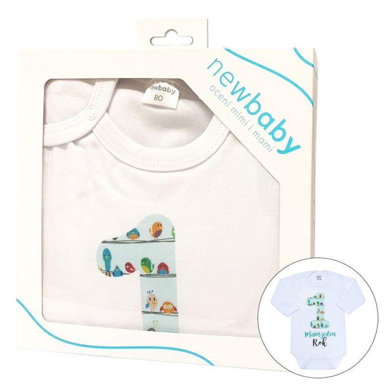 Body s potiskem New Baby Mám jeden Rok - dárkové balení Zelená