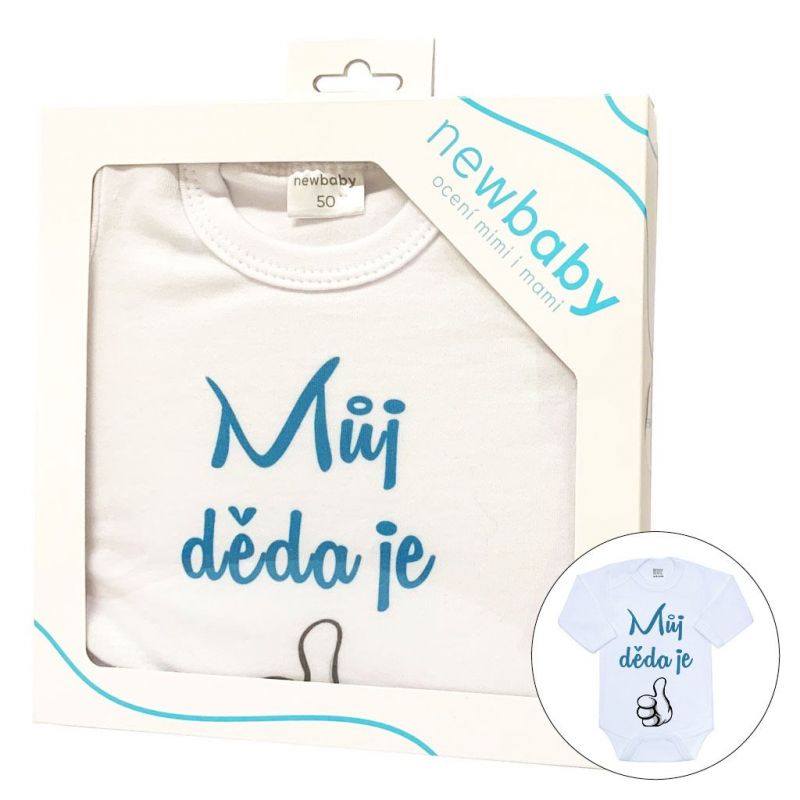 Body s potiskem New Baby Můj děda je jednička - dárkové balení Tyrkysová
