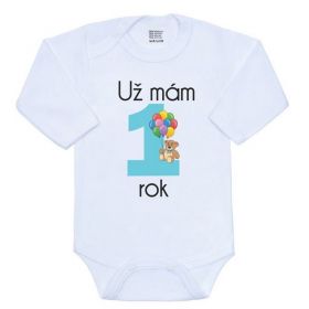 Body s potiskem New Baby Už mám 1 rok modré | 80 (9-12m), 86 (12-18m)