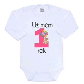 Body s potiskem New Baby Už mám 1 rok růžové | 80 (9-12m), 86 (12-18m)