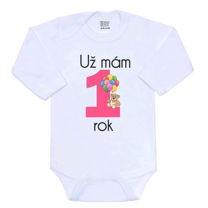 Body s potiskem New Baby Už mám 1 rok růžové