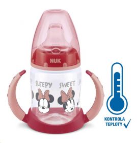 Kojenecká láhev na učení NUK Disney Mickey s kontrolou teploty 150 ml červená