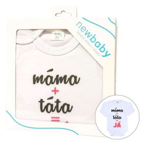 Body s potiskem New Baby máma plus táta rovná se JÁ - dárkové balení Růžová