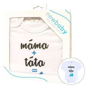 Body s potiskem New Baby máma plus táta rovná se JÁ - dárkové balení Modrá