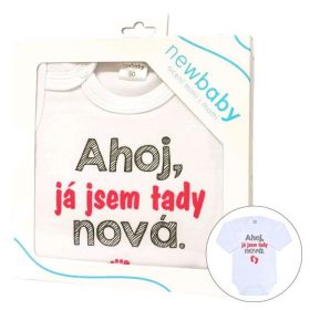 Body s potiskem New Baby Ahoj, já jsem tady nová - dárkové balení Růžová