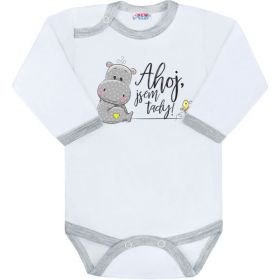 Body s potiskem New Baby Ahoj, jsem tady! - dárkové balení Šedá