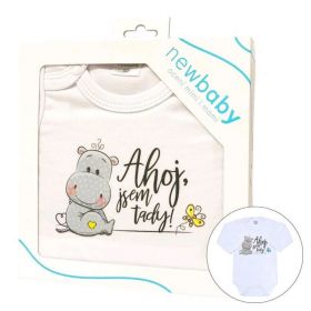 Body s potiskem New Baby Ahoj, jsem tady! - dárkové balení Šedá