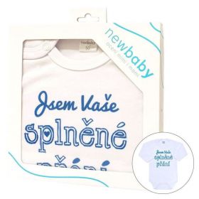 Body s potiskem New Baby Jsem Vaše splněné přání - dárkové balení Modrá