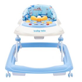 Dětské chodítko Baby Mix s volantem a silikonovými kolečky modré