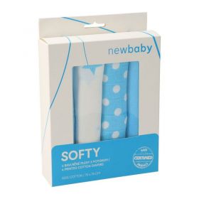 Látkové bavlněné pleny New Baby s potiskem 70 x 70 cm 4 ks tyrkysovo-bílé