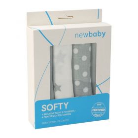 Látkové bavlněné pleny New Baby s potiskem 70 x 70 cm 4 ks šedo-bílé