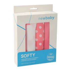Látkové bavlněné pleny New Baby s potiskem 70 x 70 cm 4 ks růžovo-bílé