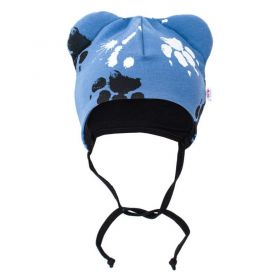 Kojenecká bavlněná čepička s oušky New Baby tlapka modrá | 56 (0-3m), 62 (3-6m), 68 (4-6m), 74 (6-9m), 80 (9-12m)