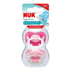 Šidítko NUK Signature 6-18m 2ks holka Růžová