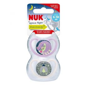Šidítko NUK Happy Nights 6-18m 2ks/BOX kluk Modrá