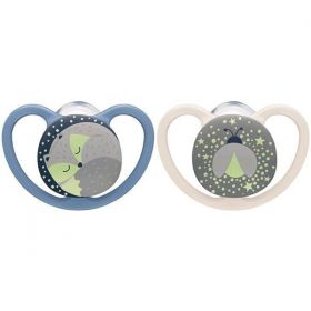 Šidítko NUK Happy Nights 6-18m 2ks/BOX kluk Modrá